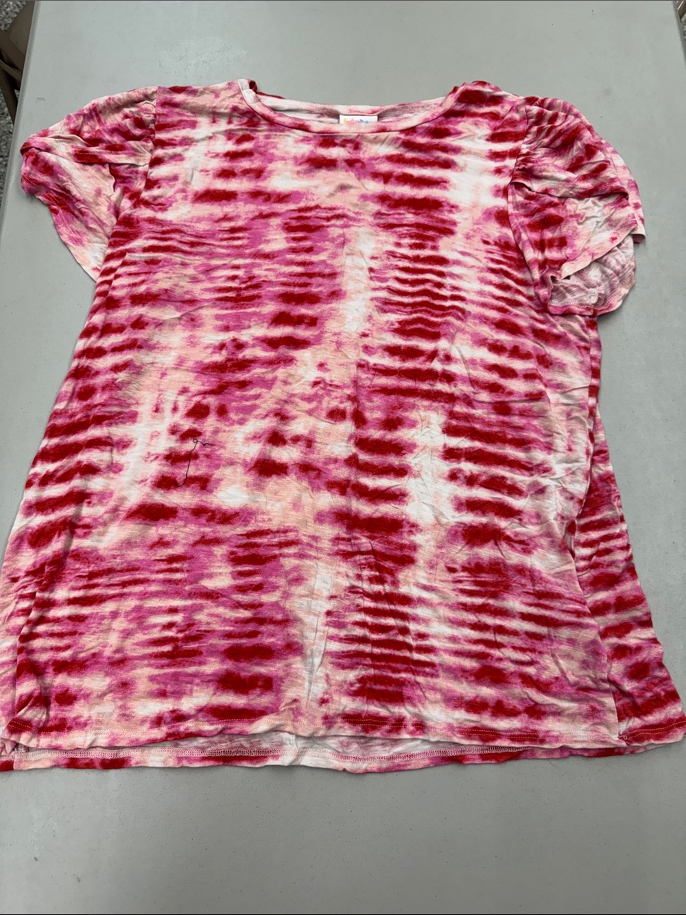 LuLaRoe Olive Short Sleeve Tie-Dye Tee in Pink and White